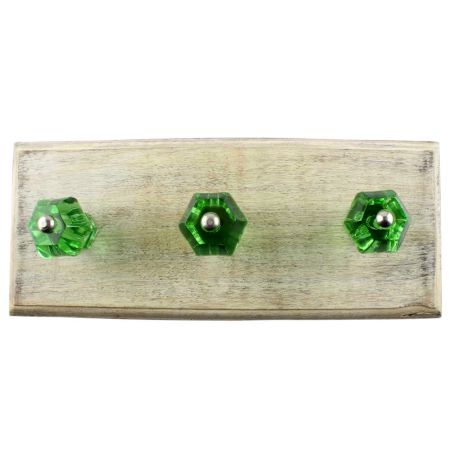 Green Hexagon Glass Cut Wooden Hook Online